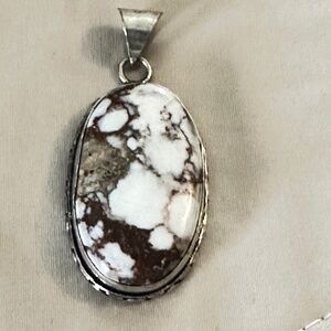 925 Sterling Silver Plated Wild Horse Jasper Pendant, Oval, Good Condition
